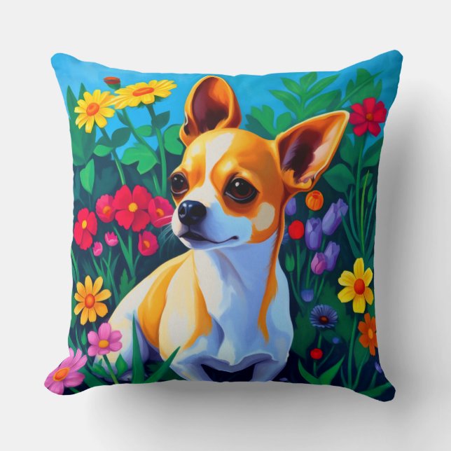 Colourful Chihuahua  Cushion (Front)