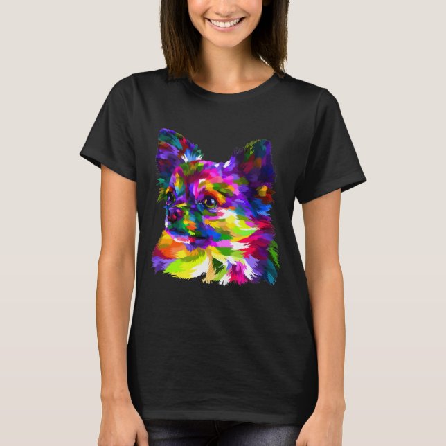 Colourful Chihuahua Head On Geometric Pop Art T-Shirt (Front)
