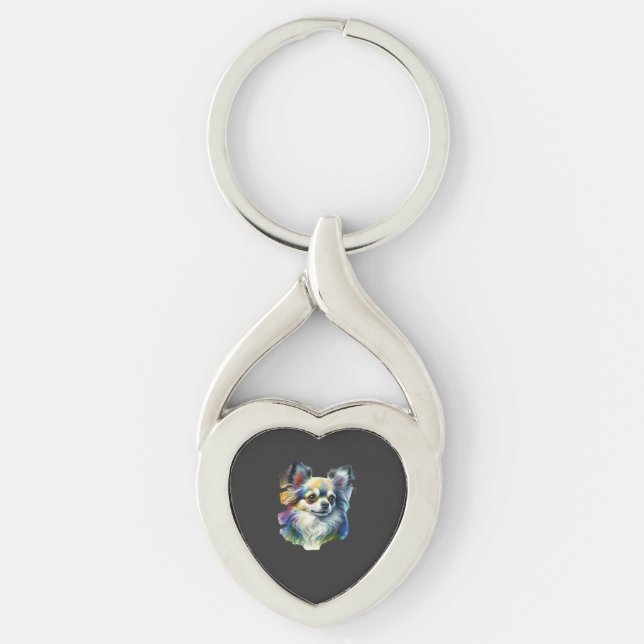 Colourful Chihuahua Portrait Key Ring (Front)