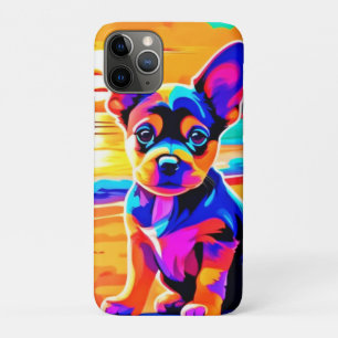 Colourful Chihuahua Puppy on Sunset Beach iPhone 11 Pro Case