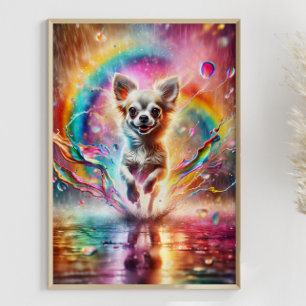 Colourful Chihuahua Rainbow Splatter Art Custom Poster