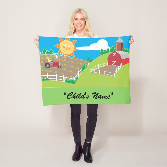 Colourful Child Farming Design Fleece Blanket (In Situ)
