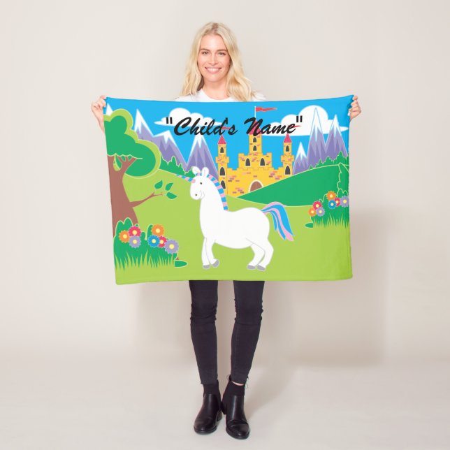Colourful Child Unicorn Design Fleece Blanket (In Situ)