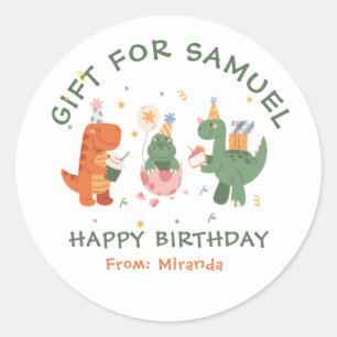 Colourful Childish Dinosaurs Kids Birthday Classic Round Sticker