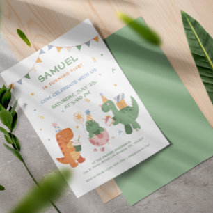 Colourful Childish Dinosaurs Kids Birthday  Invitation