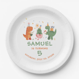 Colourful Childish Dinosaurs Kids Birthday Paper Plate