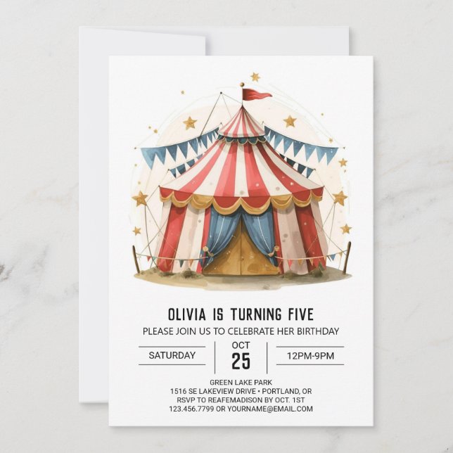 Colourful Children's Magic Circus Birthday Invitation (Front)