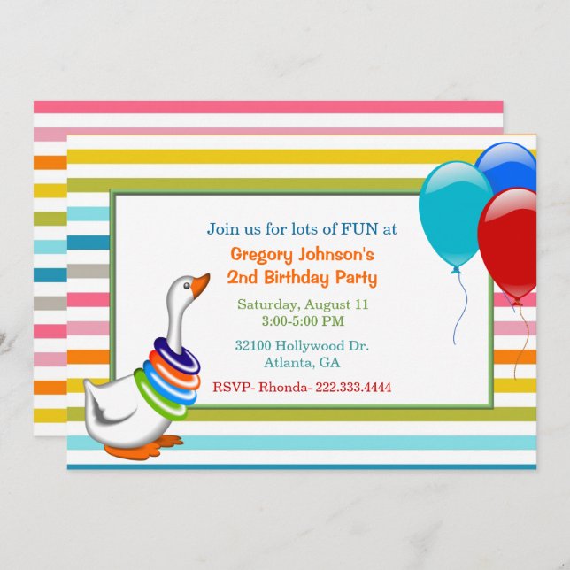 Colourful Child's Birthday Party Invitation (Front/Back)