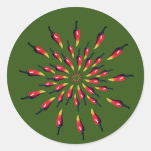 Colourful chilli peppers mandala art classic round sticker