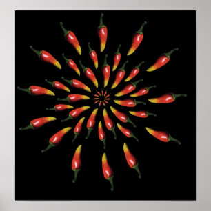 Colourful chilli peppers mandala art poster