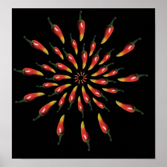 Colourful chilli peppers mandala art poster (Front)