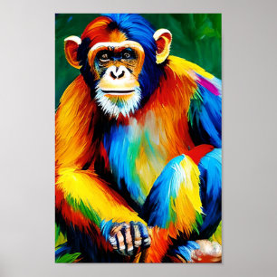 Colourful Chimp Painting, Humourous Monkey Poster