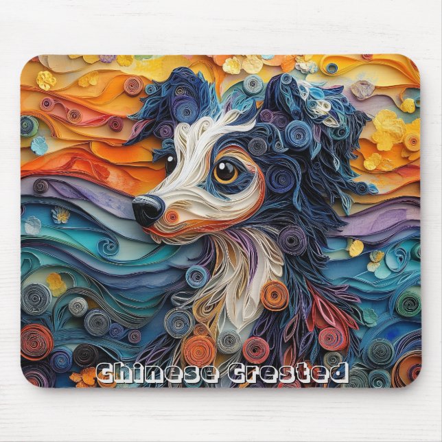 Colourful Chinese Crested Paper Quilling Portrait Mouse Pad (Front)