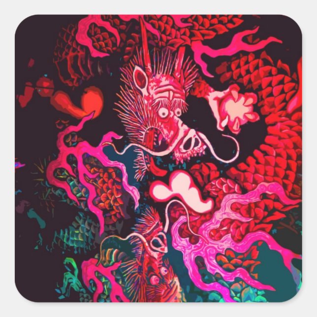 Colourful chinese dragon art square sticker (Front)