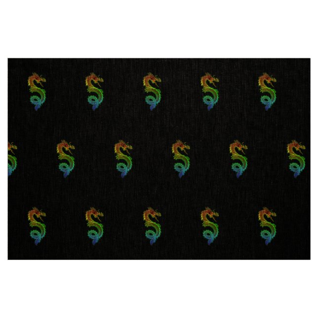 Colourful Chinese Dragon Natural Linen Fabric (Fat Quarter)