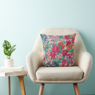 Colourful Chinese Floral Pattern Cushion