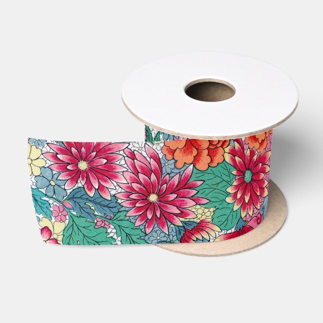 Colourful Chinese Floral Pattern Satin Ribbon (Spool)