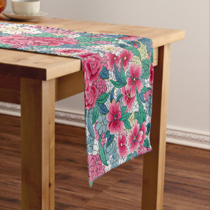 Colourful Chinese Floral Pattern Short Table Runner