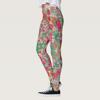 Colourful Chinese Flower Leggings - Pretty