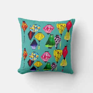 Colourful Chinese lanterns art Cushion