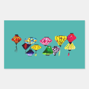 Colourful Chinese lanterns art Rectangular Sticker