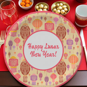 Colourful Chinese Lanterns Lunar New Year Paper Plate
