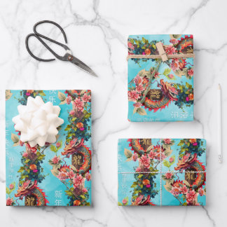 Colourful  Chinese New year of the Dragon 2024 Wrapping Paper Sheet