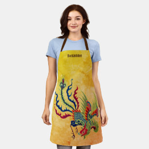 Colourful Chinese Rooster Design Personalised Apron