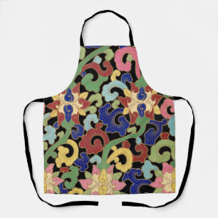 Colourful Chinoiserie Floral Pattern on Black Apron