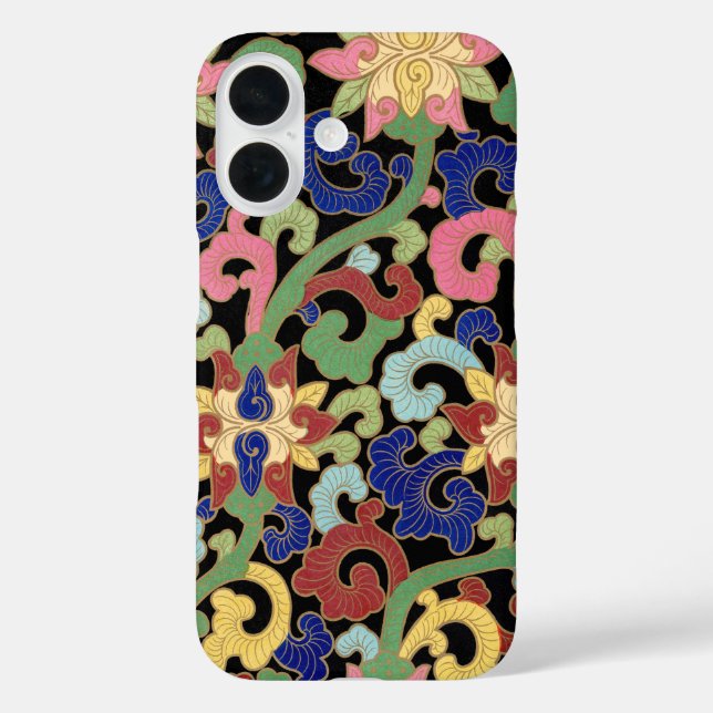 Colourful Chinoiserie Floral Pattern on Black Case-Mate iPhone Case (Back)