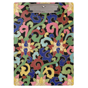 Colourful Chinoiserie Floral Pattern on Black Clipboard