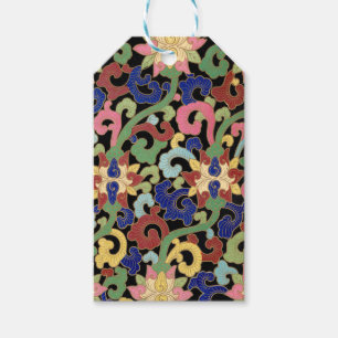 Colourful Chinoiserie Floral Pattern on Black Gift Tags