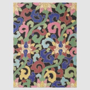 Colourful Chinoiserie Floral Pattern on Black Tissue Paper