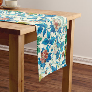 Colourful Chinoiserie Traditional Floral Pattern Short Table Runner