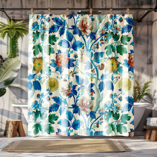 Colourful Chinoiserie Traditional Floral Pattern Shower Curtain