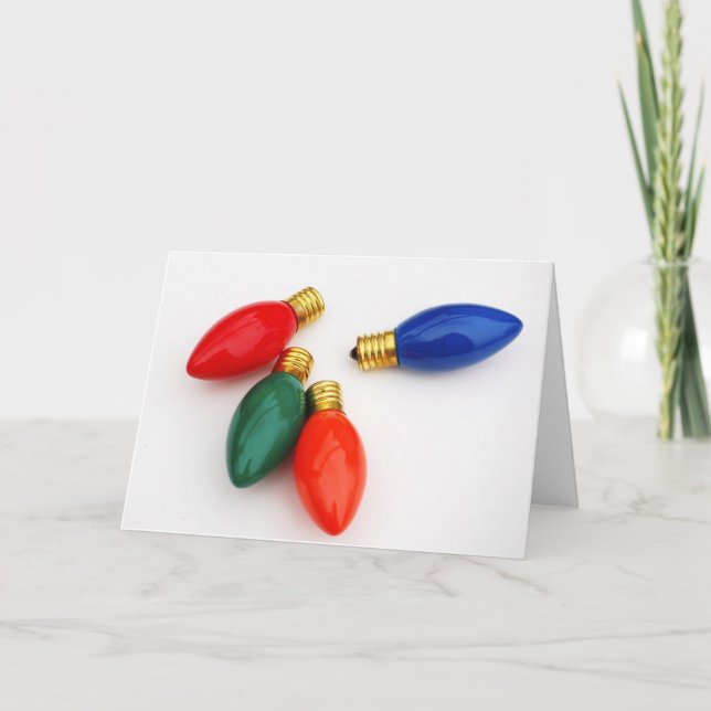 Colourful Chistmas Bulbs on White, A Christmas Car Holiday Card (Front)