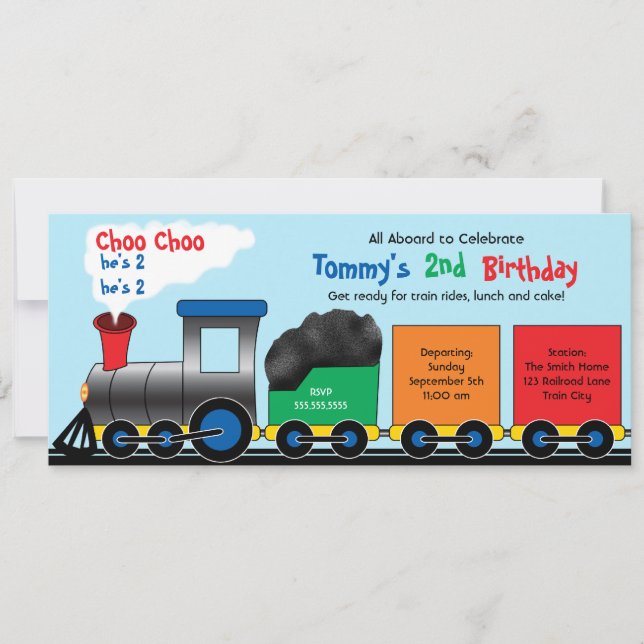 Colourful Choo Choo Train Birthday Invitation (Front)