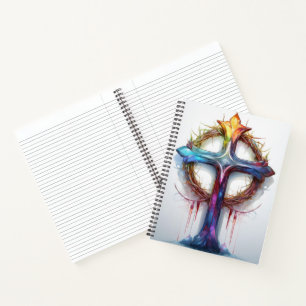 Colourful Christian cross over crown of thorns Notebook