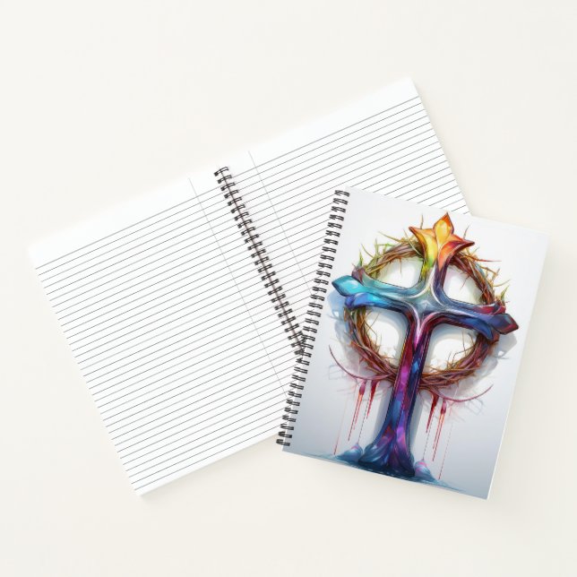 Colourful Christian cross over crown of thorns Notebook (Inside)
