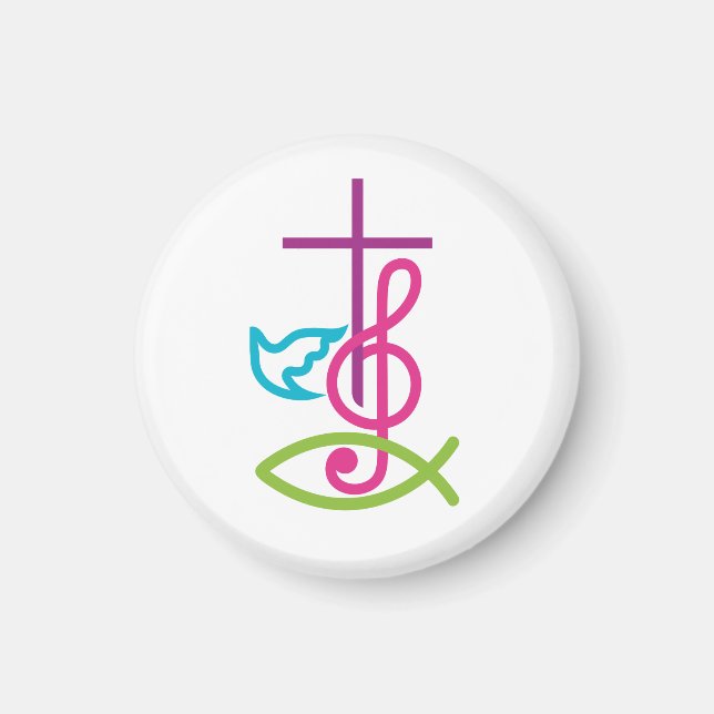 Colourful Christian Cross with Music Note & Fish Magnet (Front)
