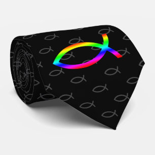 Colourful Christian Fish Pattern Tie