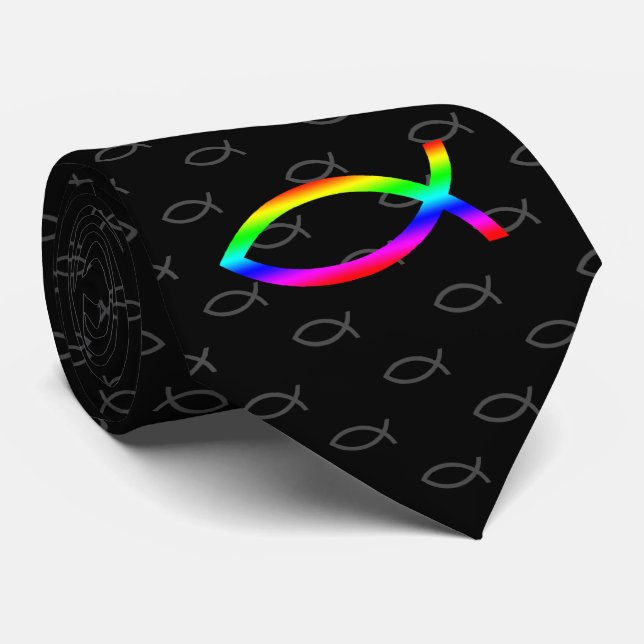 Colourful Christian Fish Pattern Tie (Rolled)