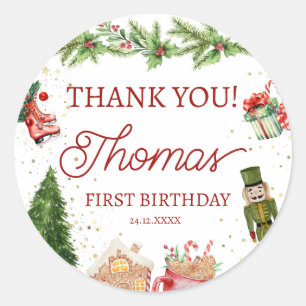 Colourful Christmas 1st birthday Classic Round Sticker