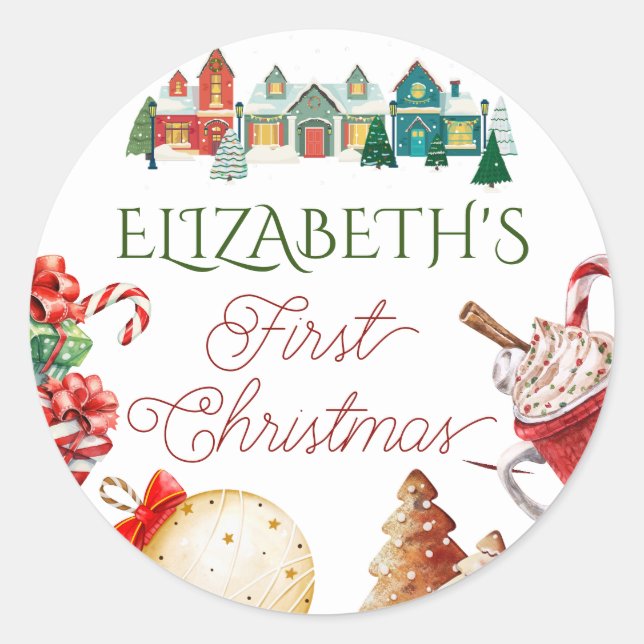 Colourful Christmas 1st birthday Classic Round Sticker (Front)
