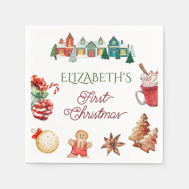 Colourful Christmas 1st birthday Napkin (Front)