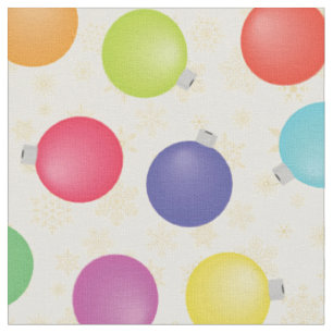 Colourful Christmas balls,Gold Snowflakes Fabric