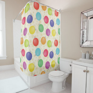 Colourful Christmas balls,Gold Snowflakes Shower Curtain