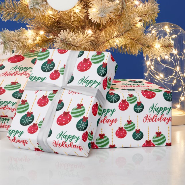 Colourful Christmas Balls Happy Holidays Christmas Wrapping Paper (Holidays)