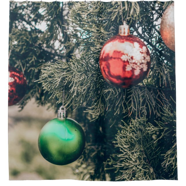 Colourful Christmas bauble decoration on a tree. V Shower Curtain (Front)