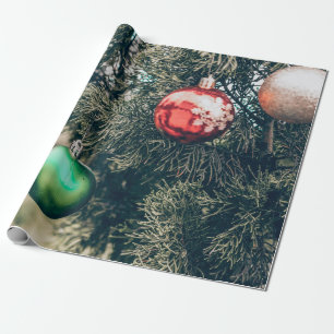 Colourful Christmas bauble decoration on a tree. V Wrapping Paper